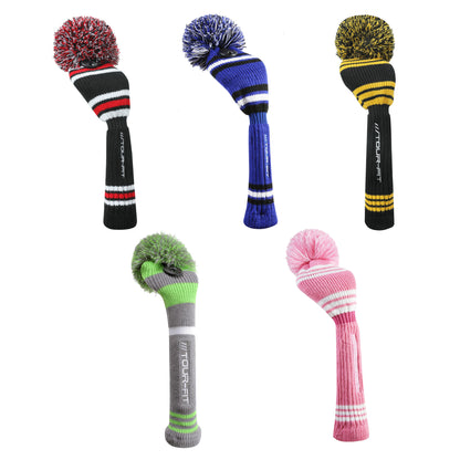 Golf Club Headcover | Tour Fit Double Layer Pom Pom Premium Knitted Golf Head Cover | Driver, Fairway, Rescue | Set of 3 or 4