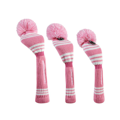 Golf Club Headcover | Tour Fit Double Layer Pom Pom Premium Knitted Golf Head Cover | Driver, Fairway, Rescue | Set of 3 or 4