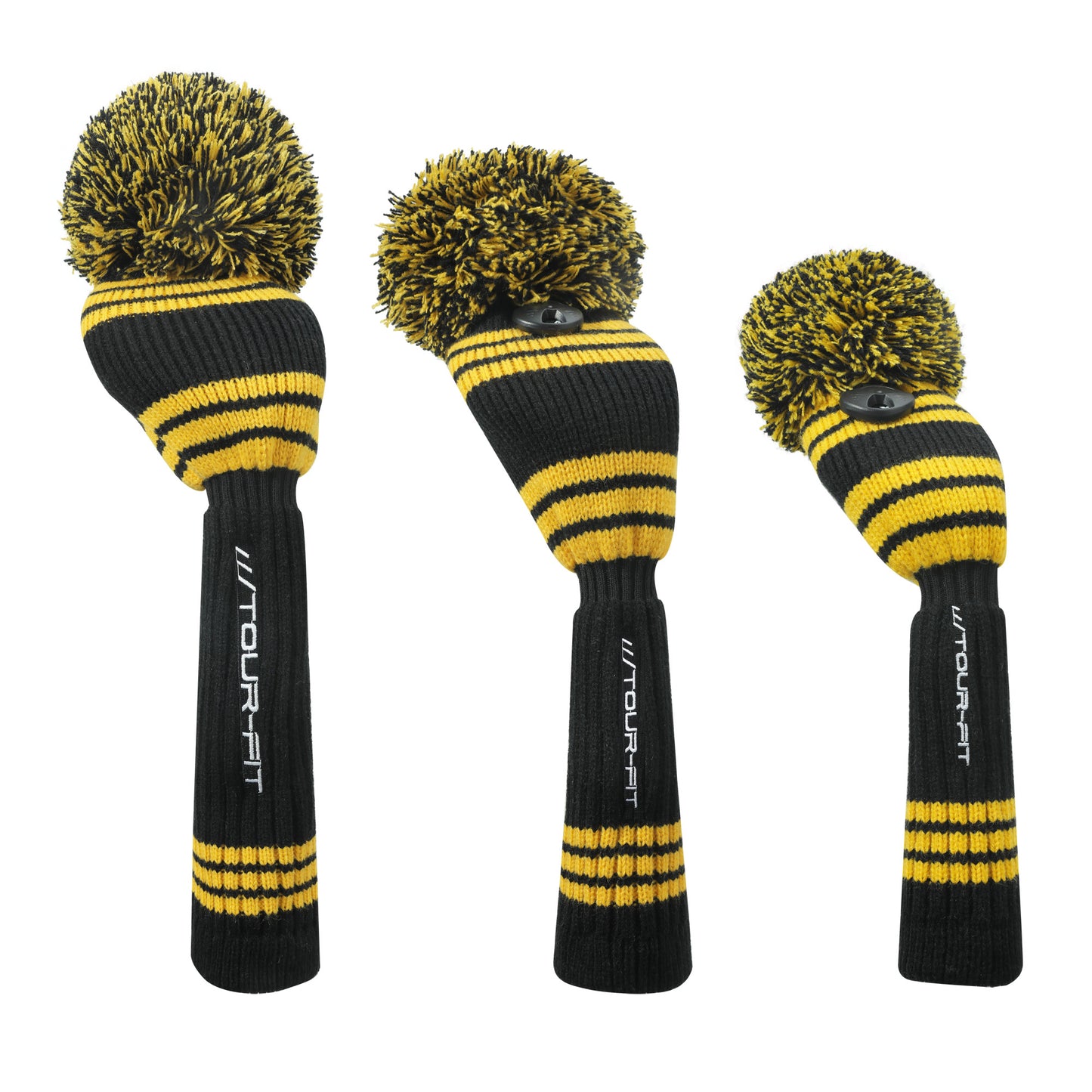 Golf Club Headcover | Tour Fit Double Layer Pom Pom Premium Knitted Golf Head Cover | Driver, Fairway, Rescue | Set of 3 or 4